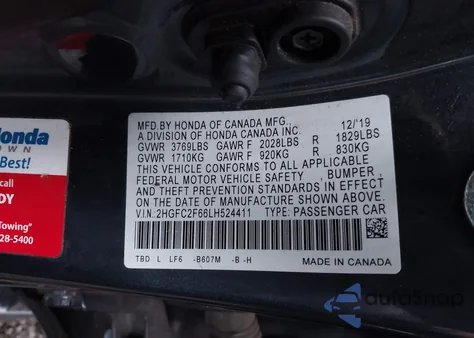 2020 Honda Civic Lx z USA, uszkodzony, nr VIN 2HGFC2F66LH524411